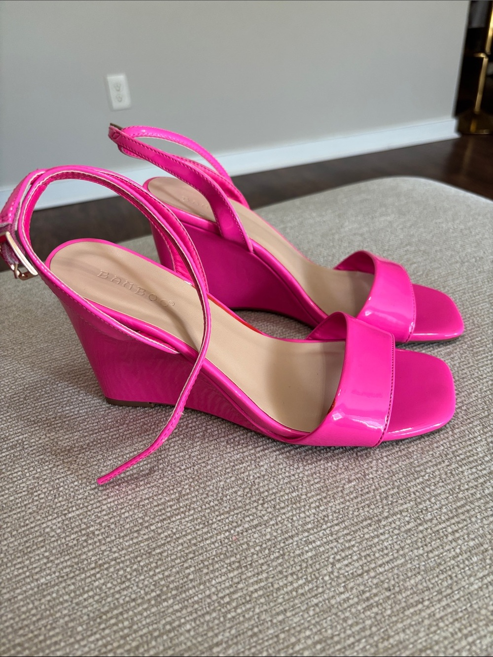BAMBOO Hot Pink Patent Wedge Sandals